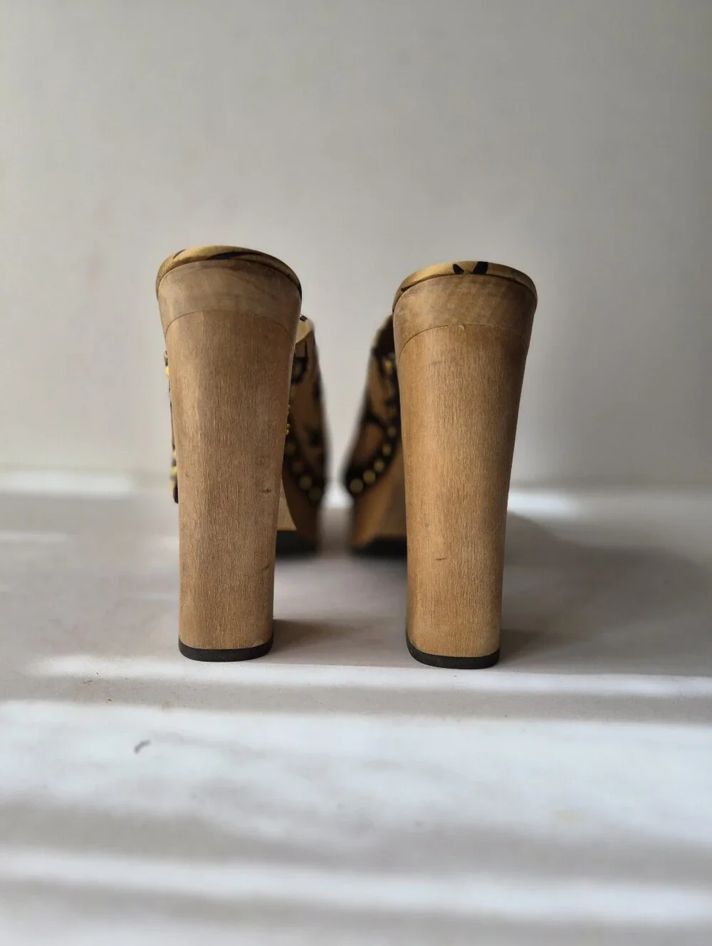Miu Miu Rare SS10 Swallow Print Studded Wood Clogs Size 42 Twee Core Archival